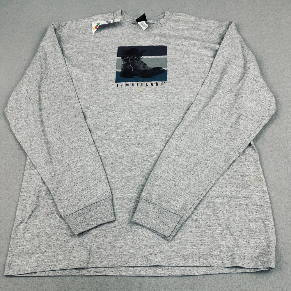 Vintage Timberland Shirt Men Large Gray Long Sleeve Tee Crew Y2K Deadstock L *